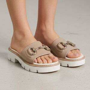 Paul Green Ritchie Bit Slide Sandal DESERT LIGHT NAPPA PLATFORM Sz 6.5 - 7